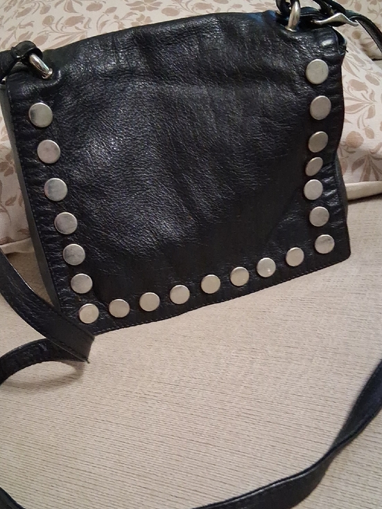 Carla Mancini Handbags - Black Studded Leather Crossbody with Silver Disc Accents